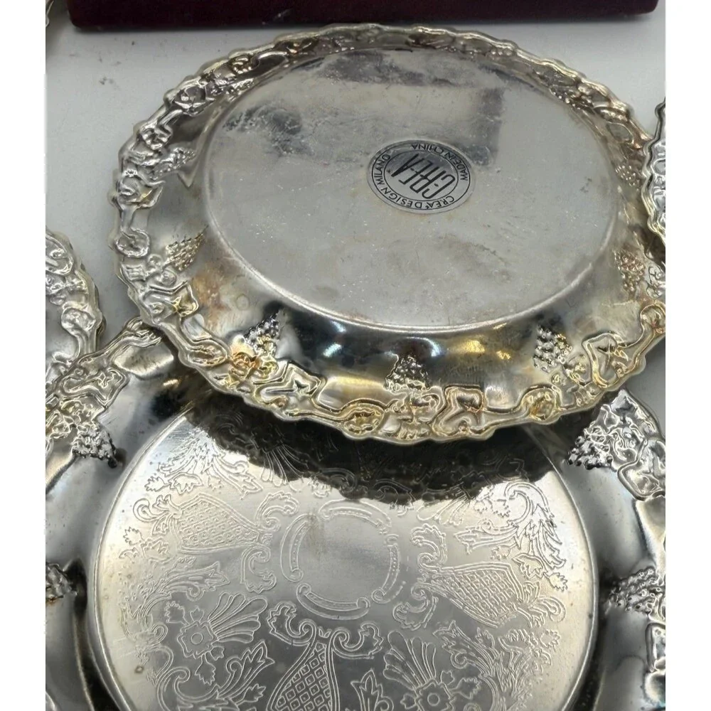 🥂CREA Milano Classic Silverplate Collection Coasters w/ Storage Box –Set of 6🥂